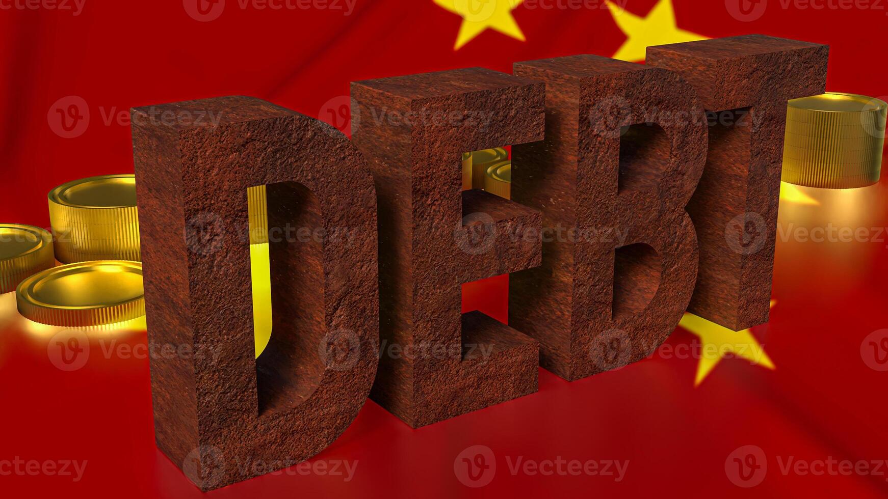 The rusty debt text on china flag for Business concept 3d rendering. photo