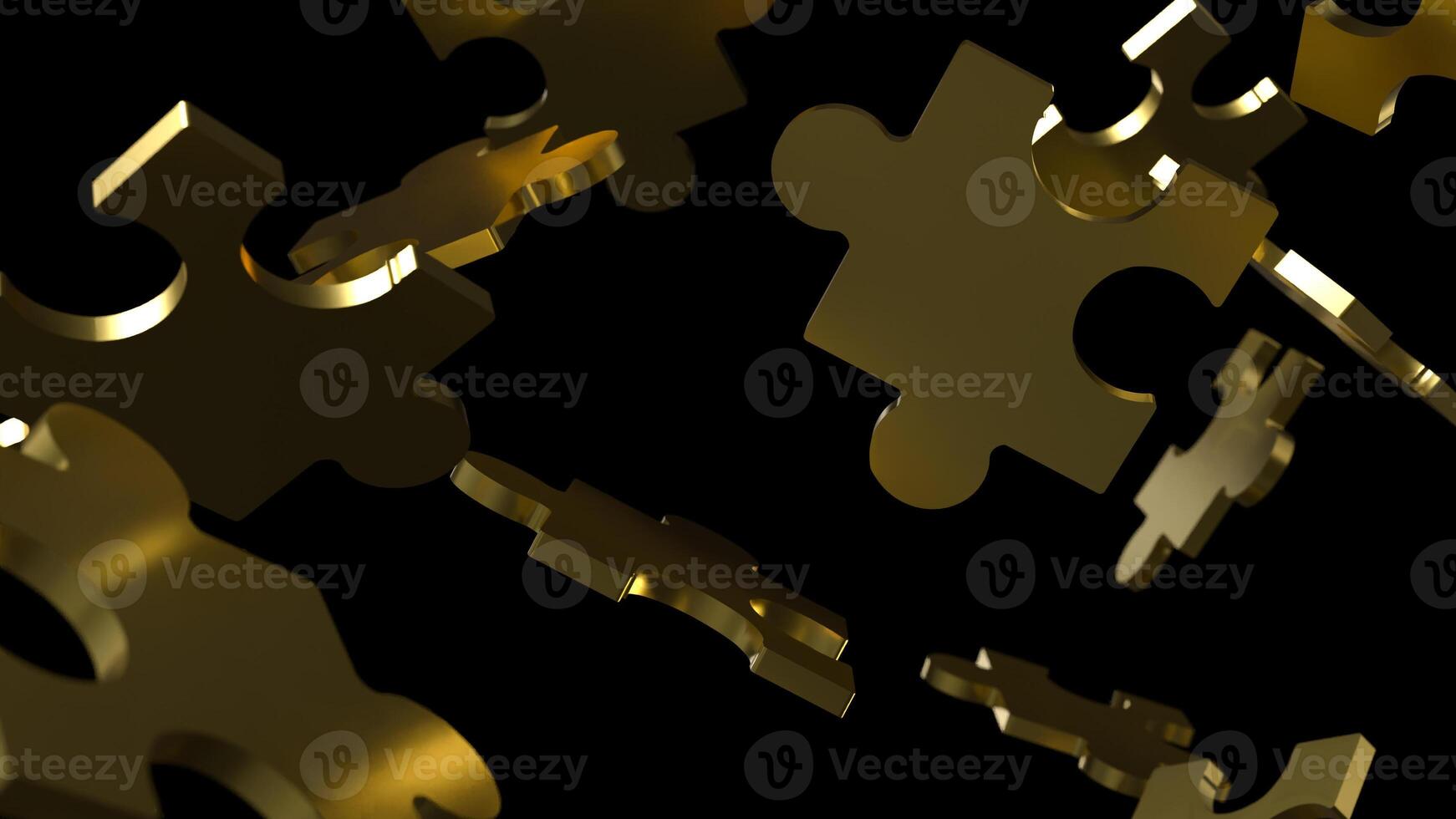 The Gold Jigsaw on Black background for Business or technology concept 3d rendering. photo