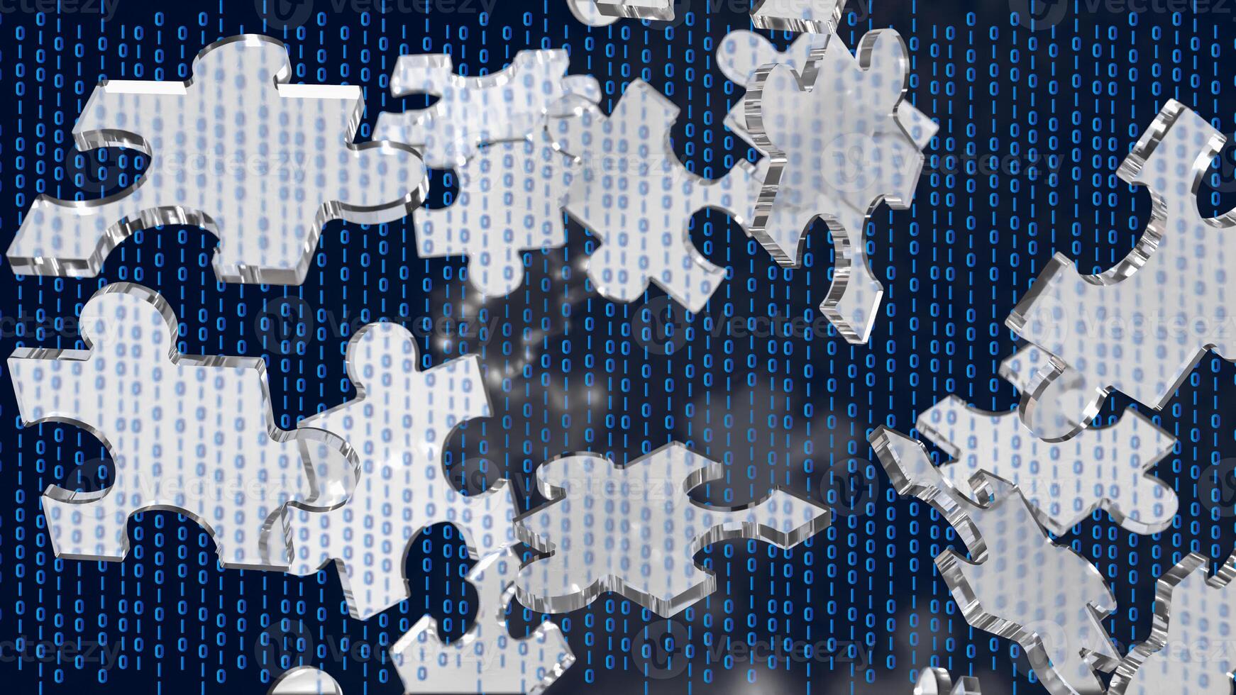 The Silver Jigsaw on Black background for Business or technology concept 3d rendering. photo