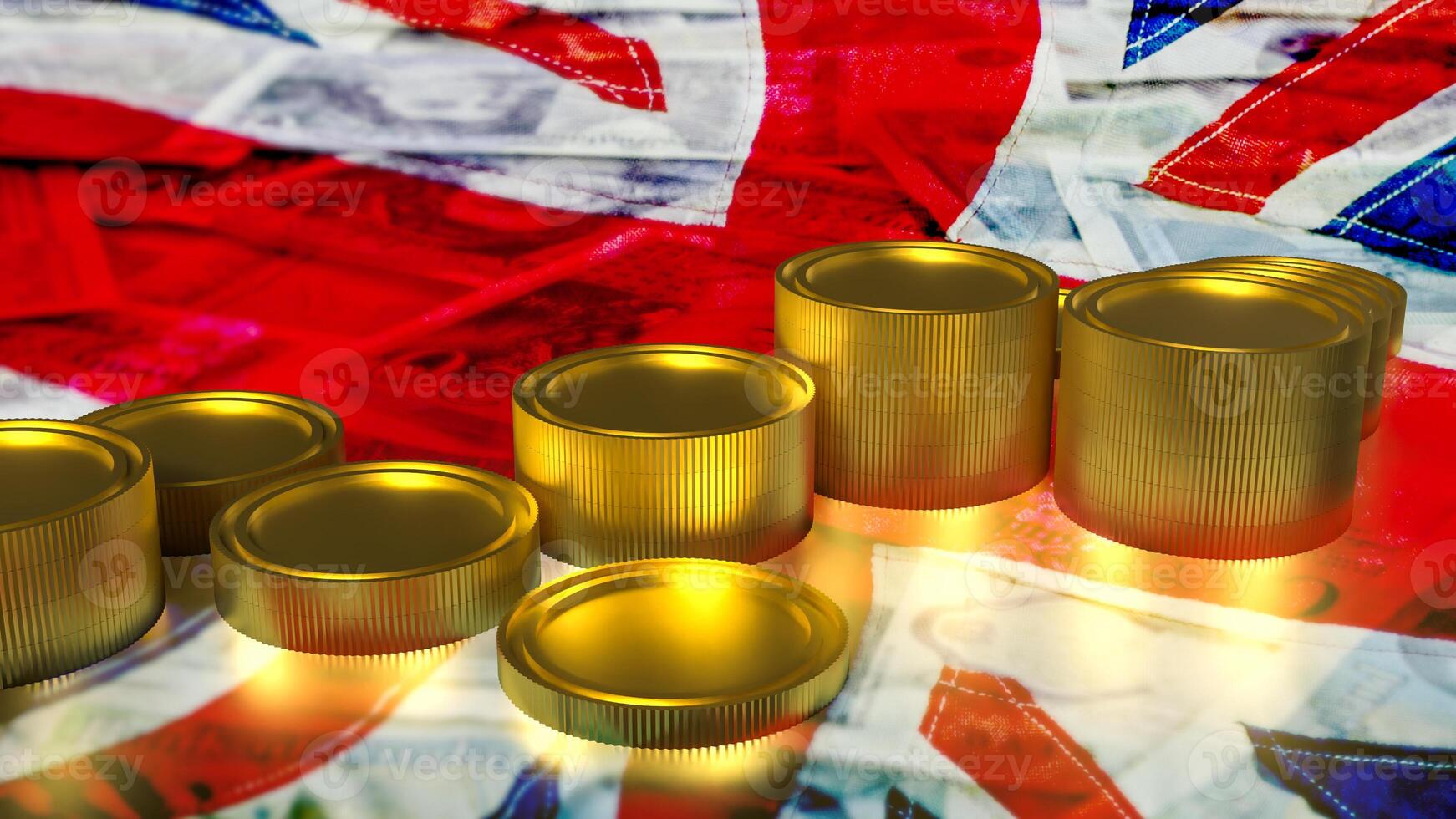 The gold coins on English flag for Business concept 3d rendering. photo
