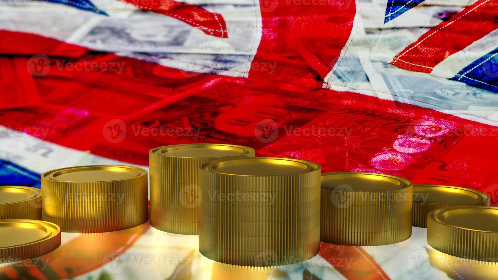 The gold coins on English flag for Business concept 3d rendering. photo