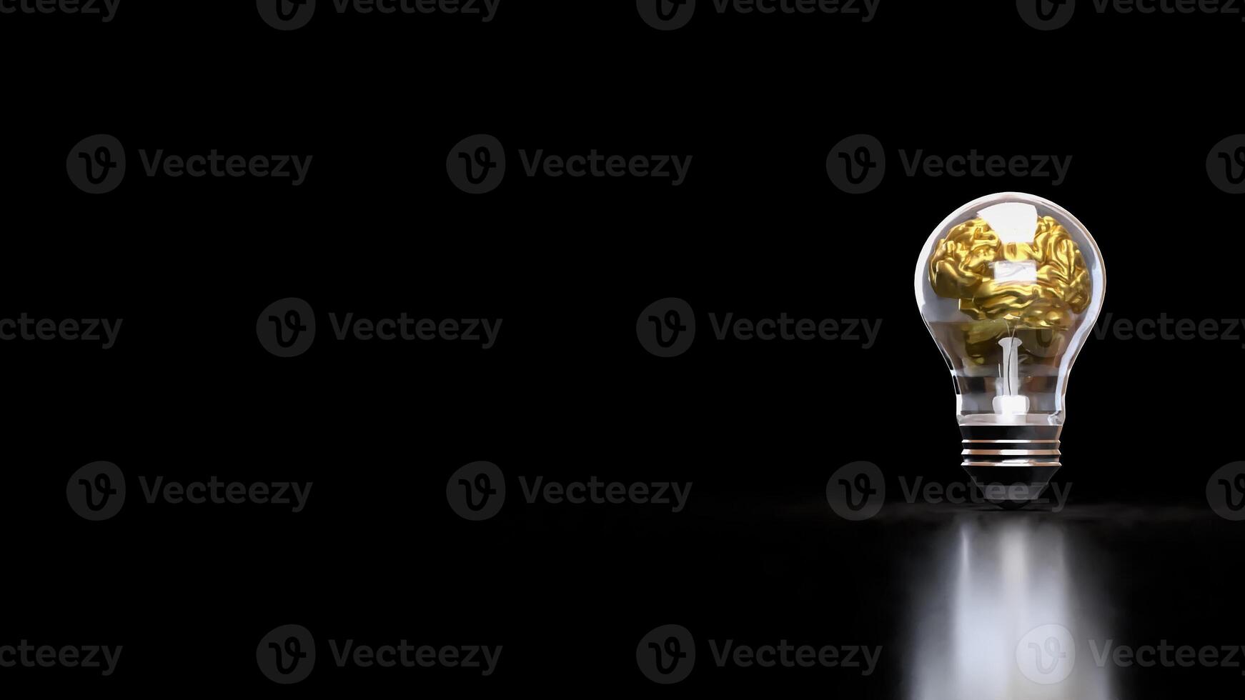 The Gold Brain in light bulb for sci and education or Business concept 3d rendering. photo