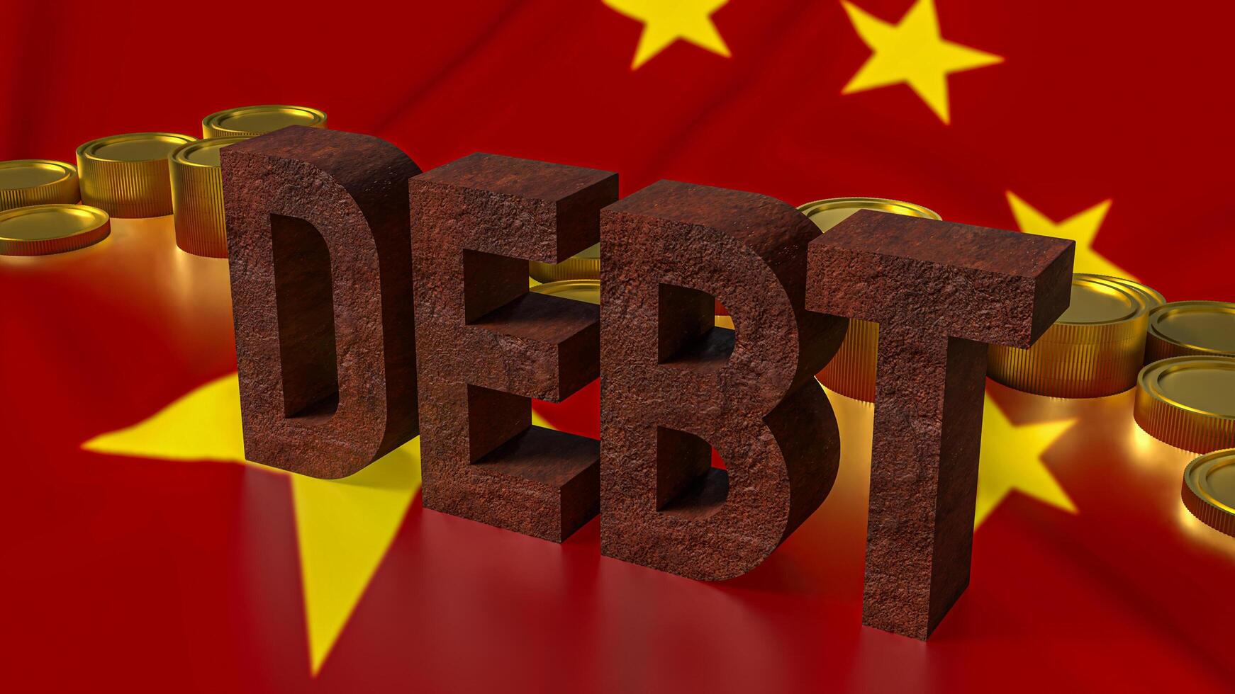 The rusty debt text on china flag for Business concept 3d rendering. photo