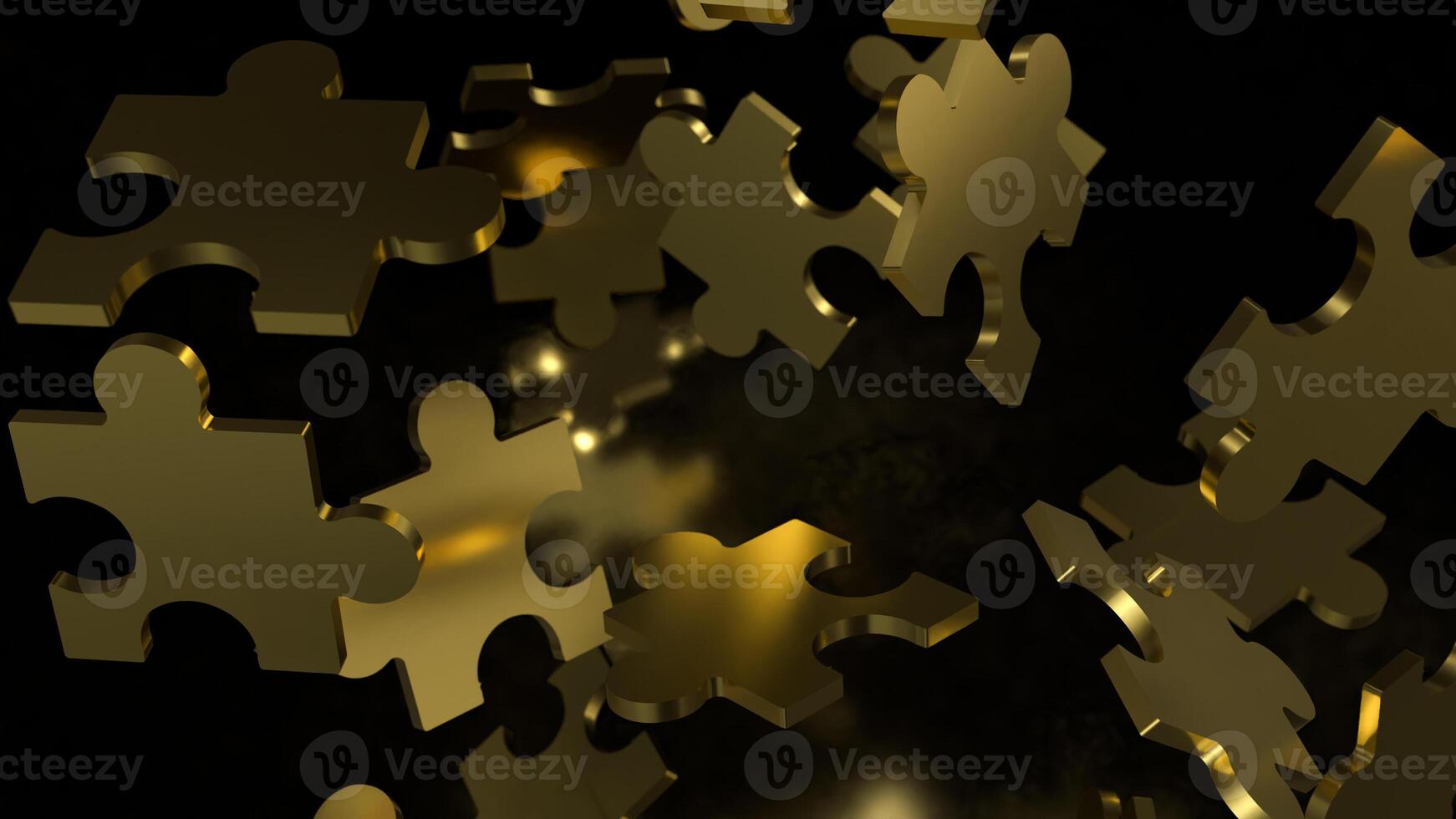 The Gold Jigsaw on Black background for Business or technology concept 3d rendering. photo