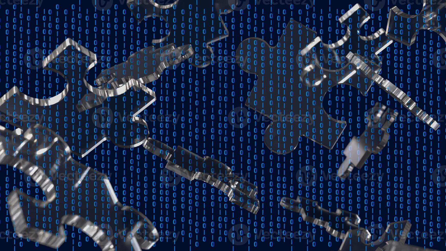 The Silver Jigsaw on Black background for Business or technology concept 3d rendering. photo