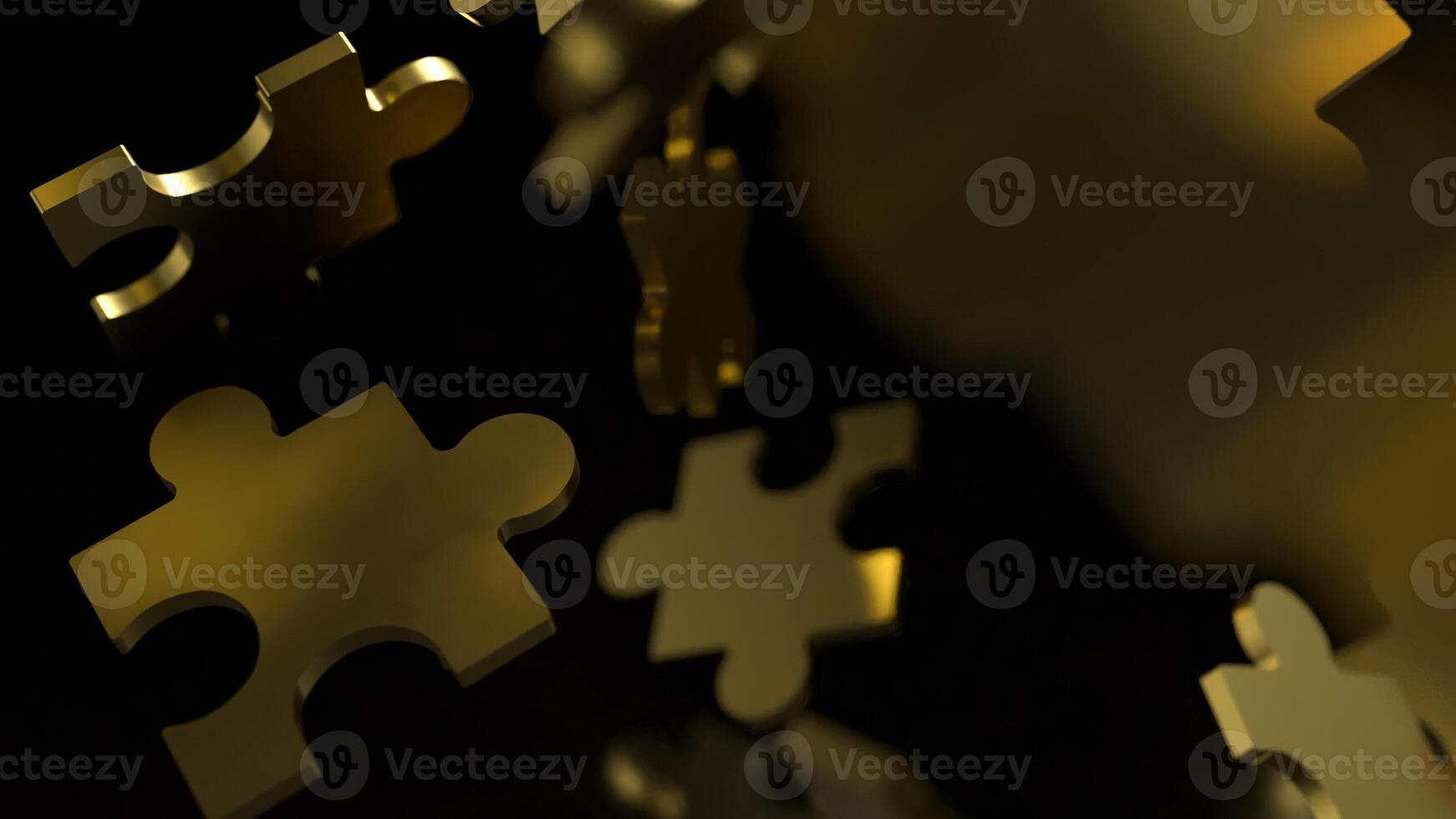 The Gold Jigsaw on Black background for Business or technology concept 3d rendering. photo