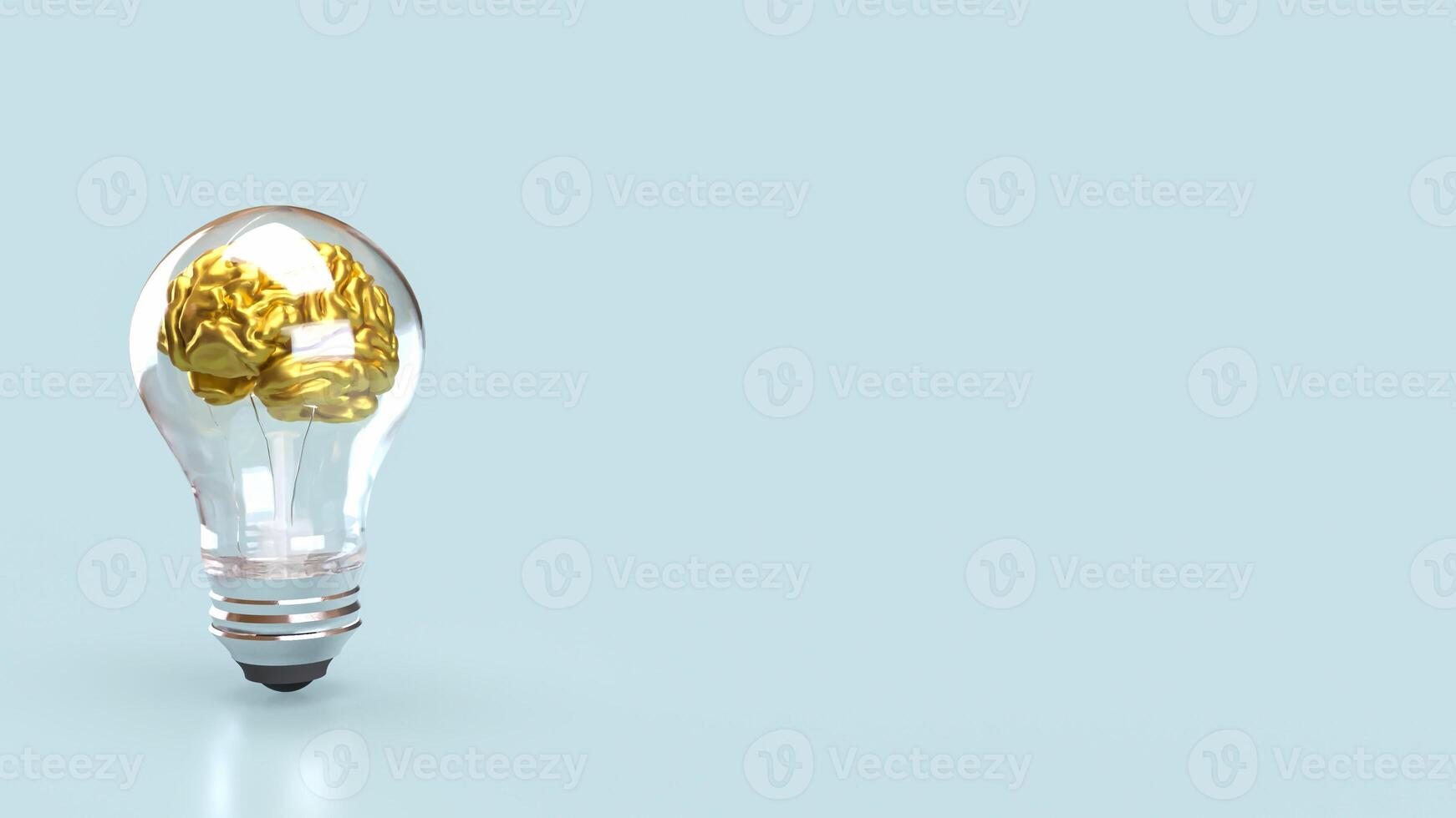 The Gold Brain in light bulb for sci and education or Business concept 3d rendering. photo