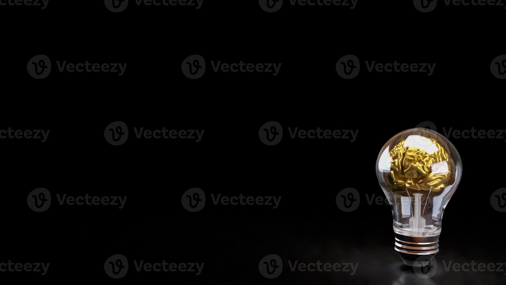 The Gold Brain in light bulb for sci and education or Business concept 3d rendering. photo