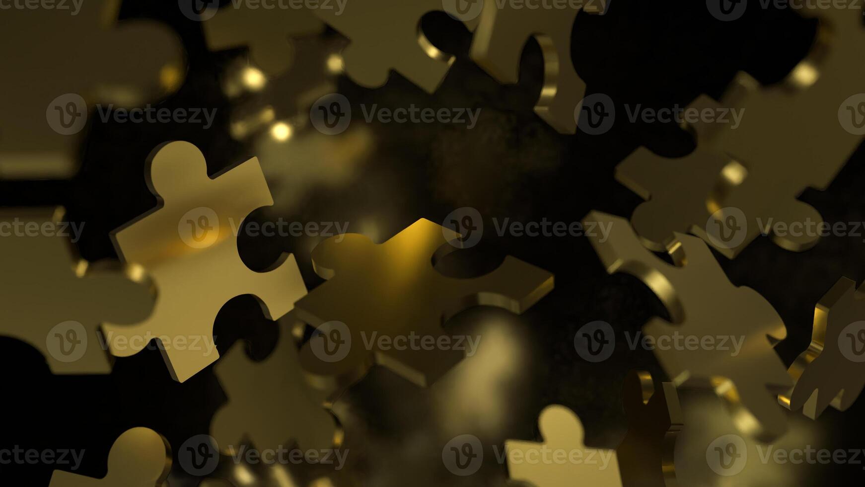 The Gold Jigsaw on Black background for Business or technology concept 3d rendering. photo