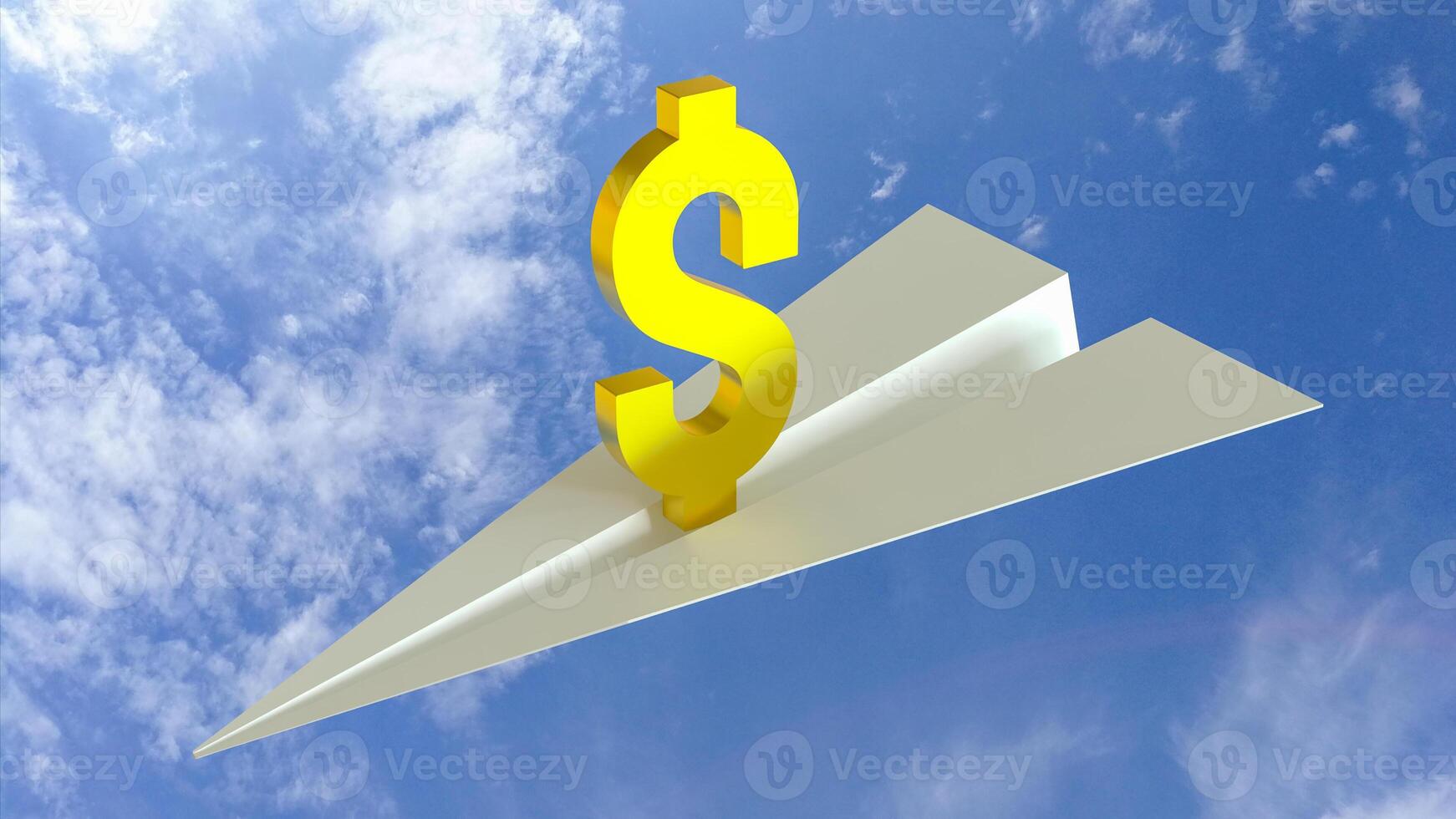 The Gold Dollar symbol on paper plane for Business concept 3d rendering. photo