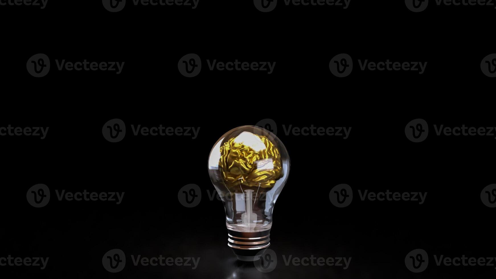 The Gold Brain in light bulb for sci and education or Business concept 3d rendering. photo
