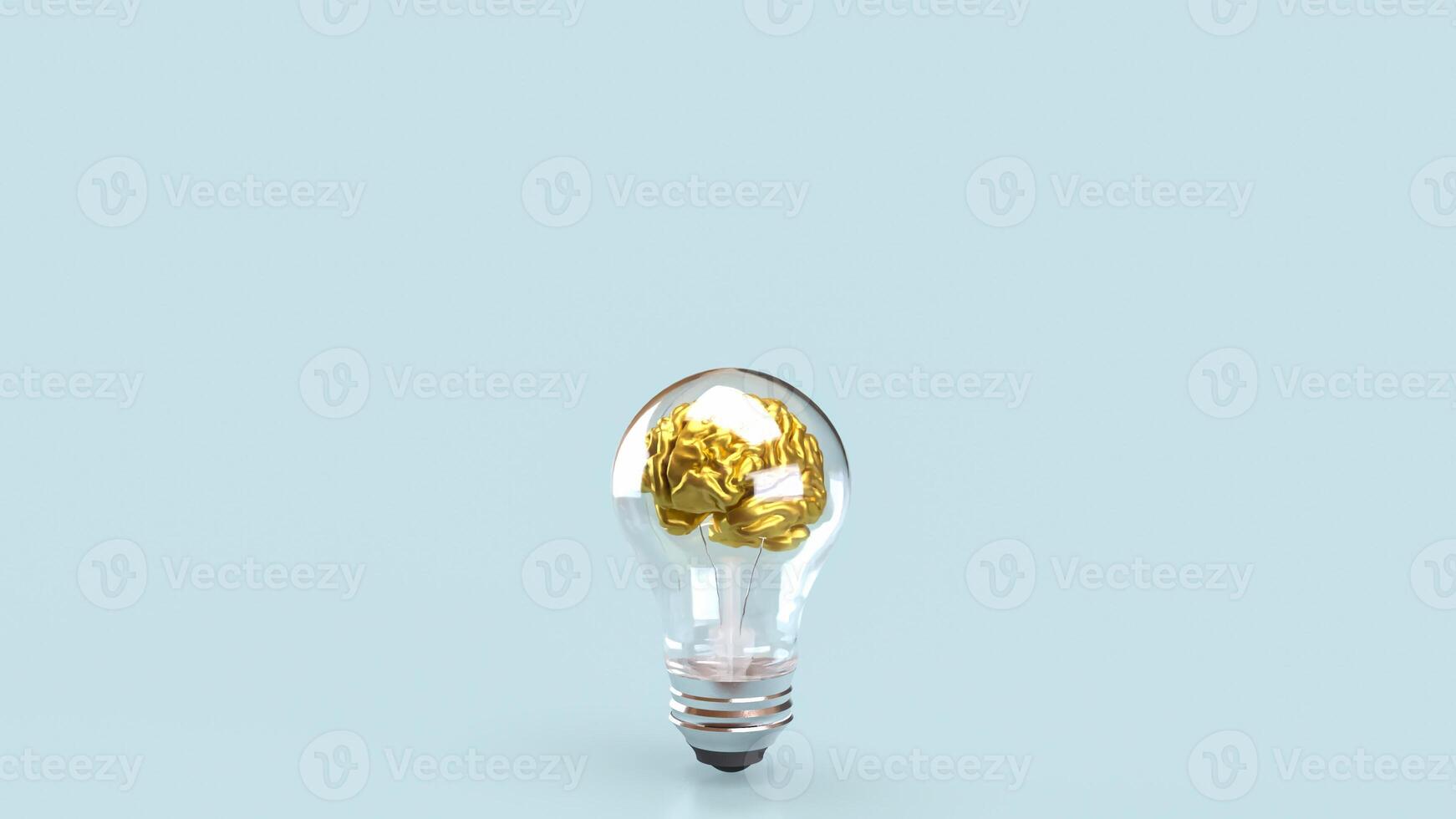 The Gold Brain in light bulb for sci and education or Business concept 3d rendering. photo