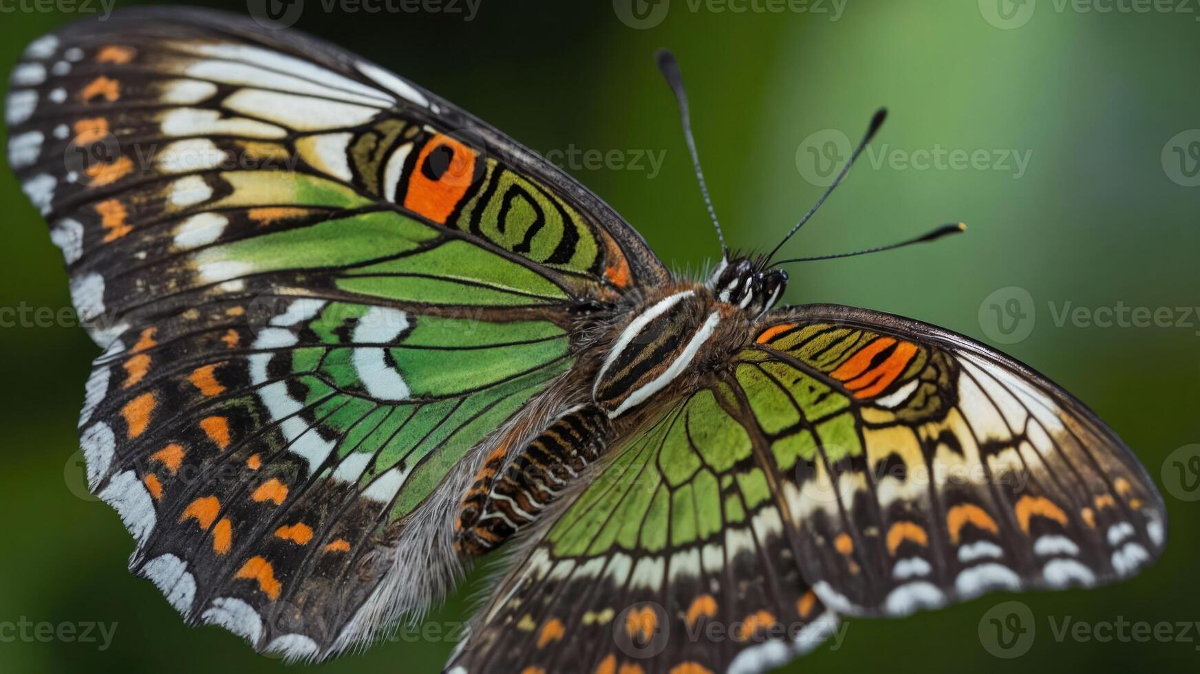A close-up of a colorful butterfly displaying intricate patterns and vibrant colors. photo
