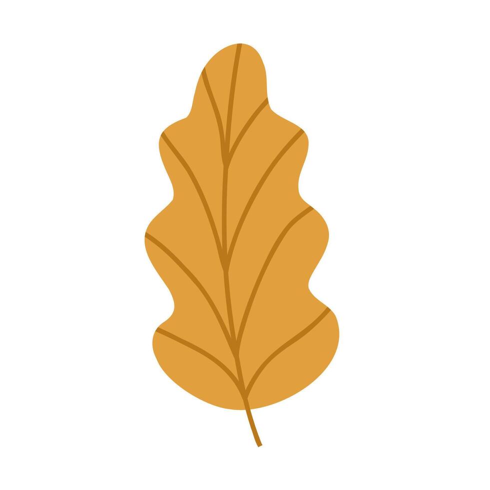 Cute hand drawn autumn leaf, cartoon flat illustration isolated on white background. Simple yellow fall leaf, nature design element. vector