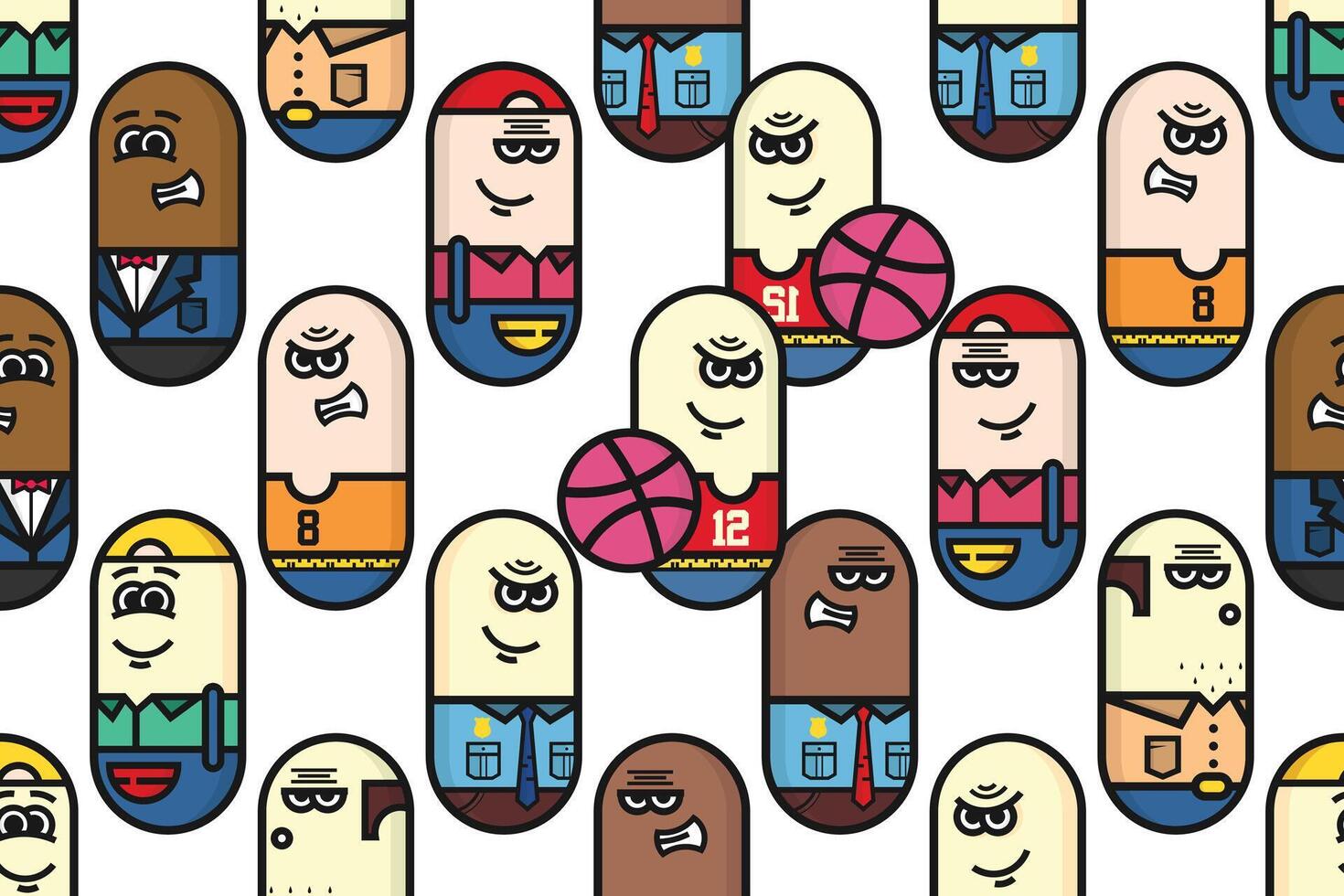 Seamless pattern background template with unique people character vector