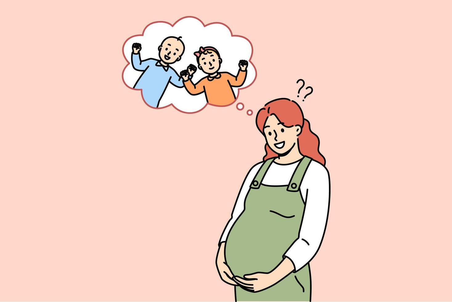Pregnant mother is waiting for birth of twins from boy and girl, and smiles holding tummy vector