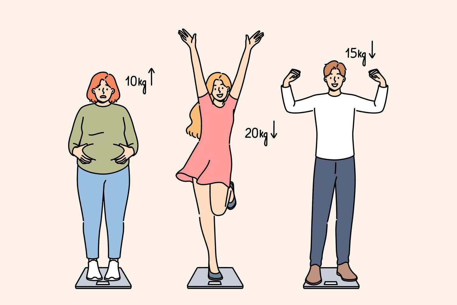 Efforts to lose weight have yielded positive or negative results for people on scale vector