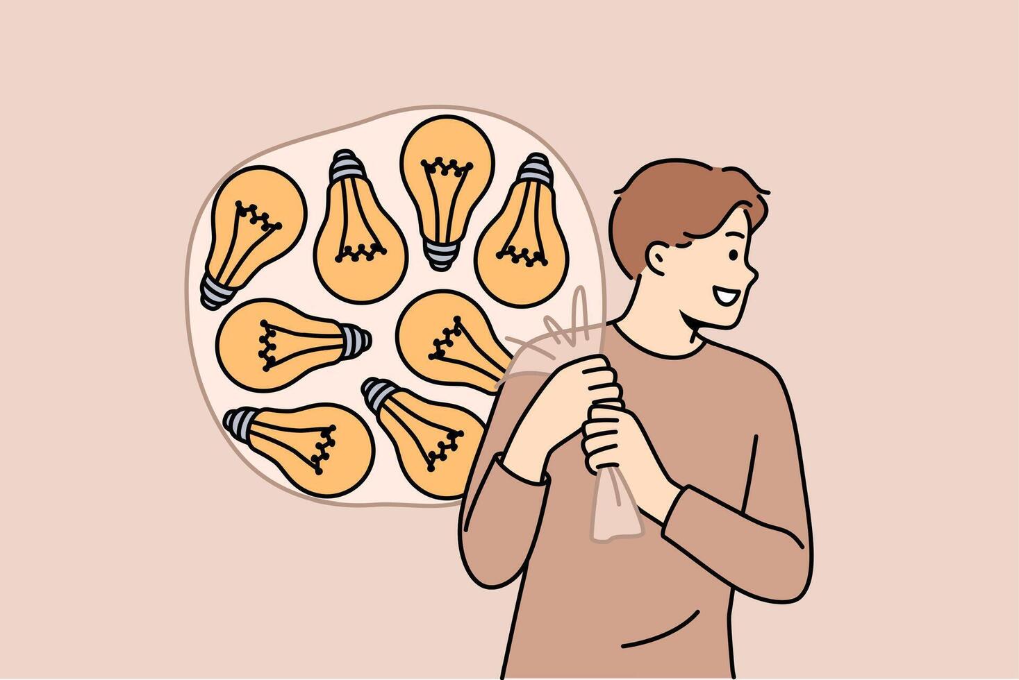 Talented man with lot of ideas in imaginary bag goes to investors for investment for startup vector