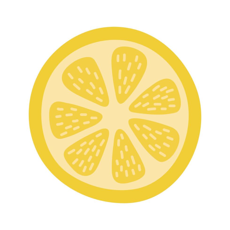 Single juicy slice circle cut lemon. Hand drawn cartoon summer fruit illustration vector