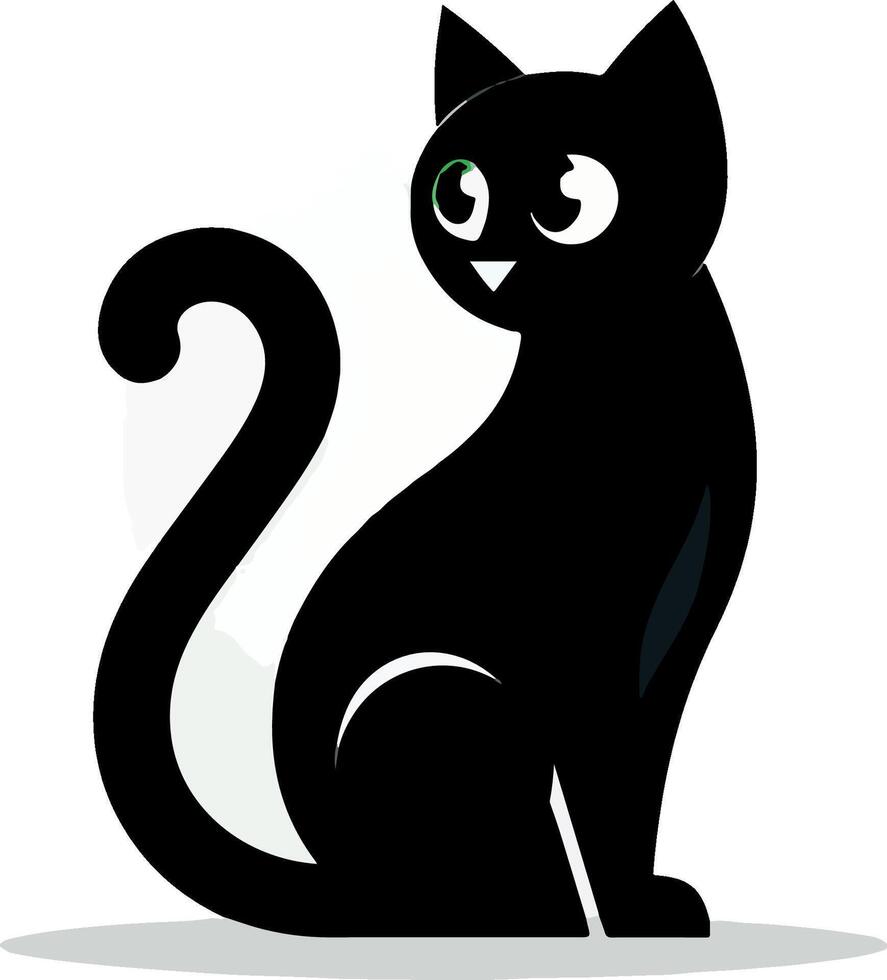 a black cat with green eyes is sitting down vector
