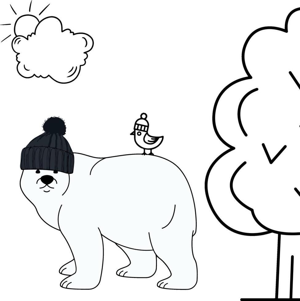 polar bear coloring page vector