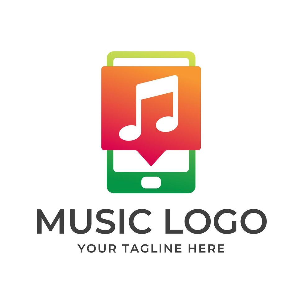 Music logo design template with a phone and music note vector