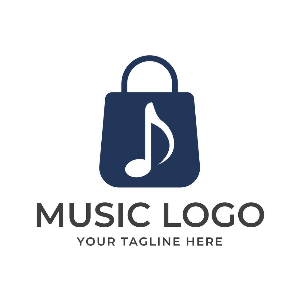 Music logo design template with music note and bag vector