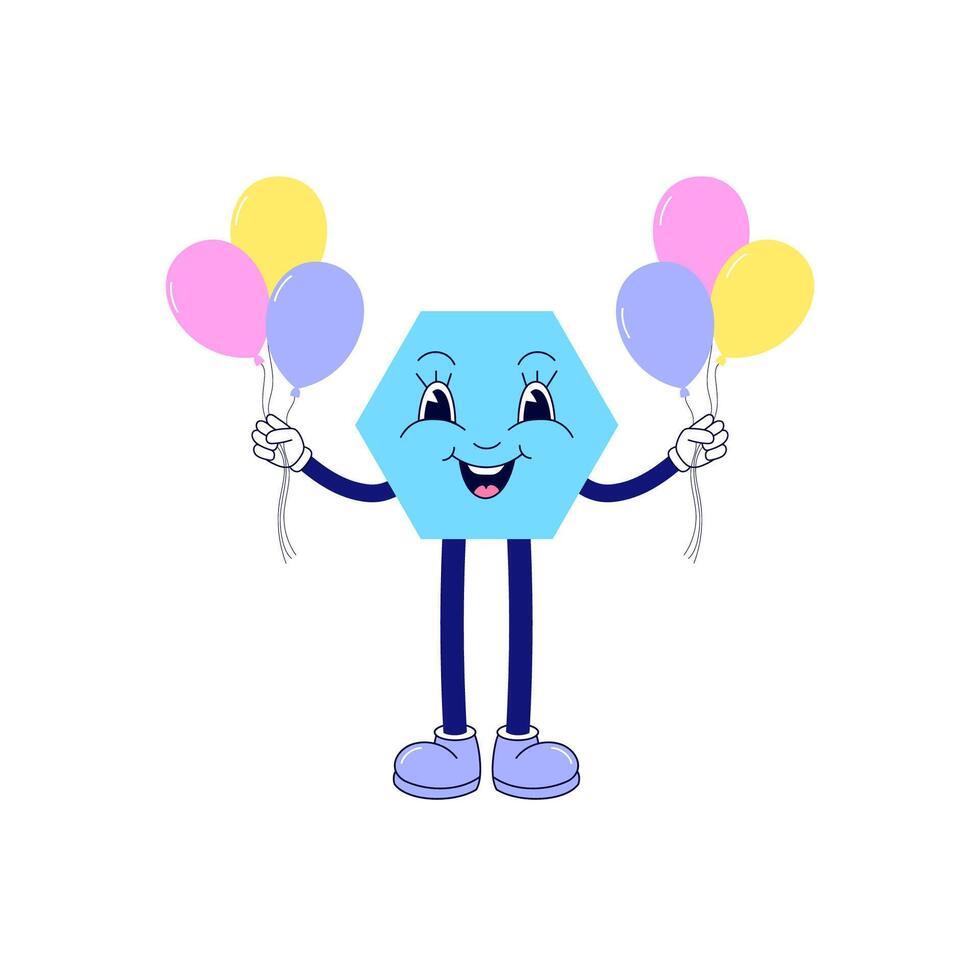 Simple style cartoon polygon with a bunch of balloons on white background. vector