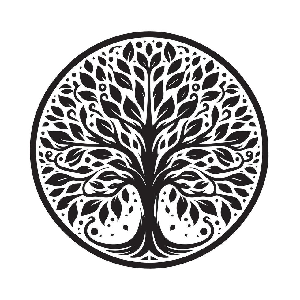 A black and white image of a tree with leaves vector