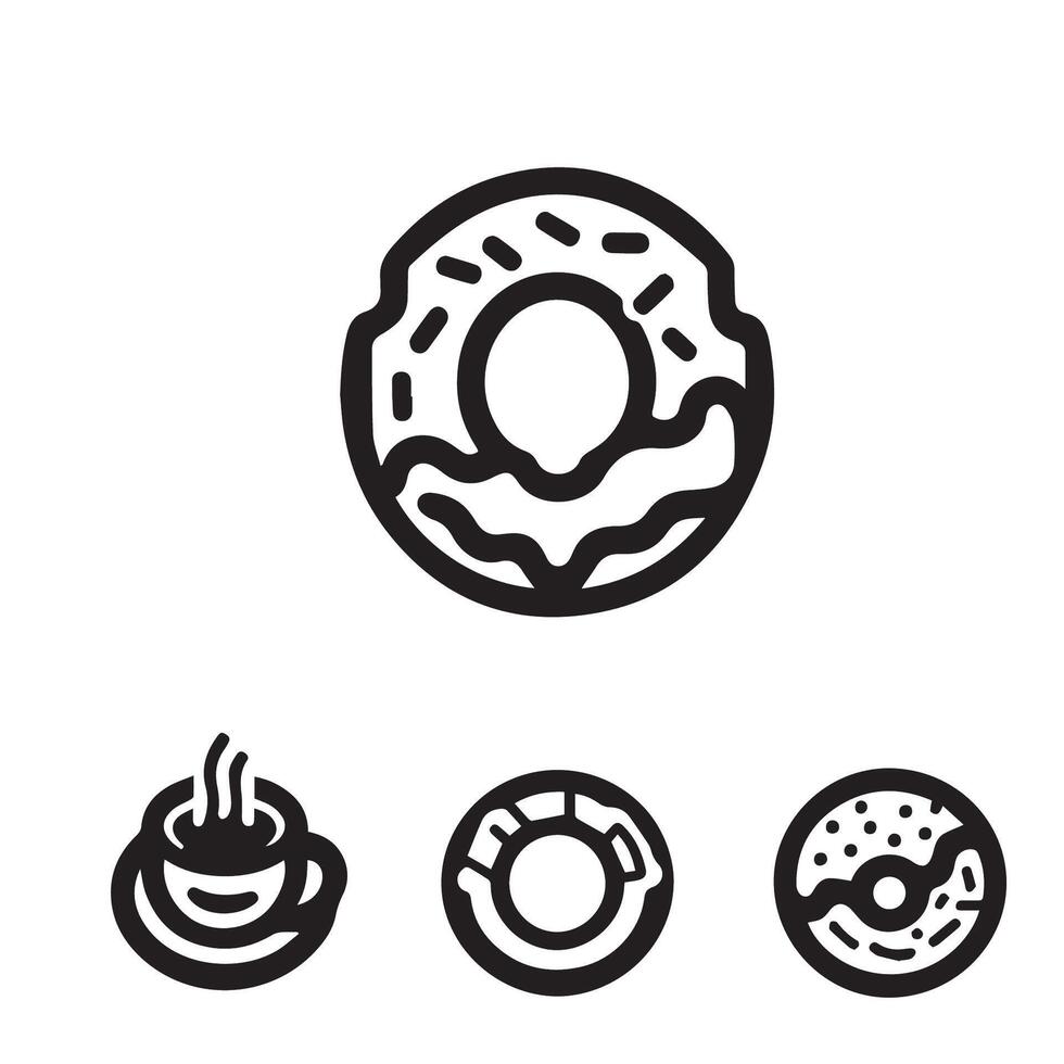 A set of four icons that include donuts, coffee and a cup vector