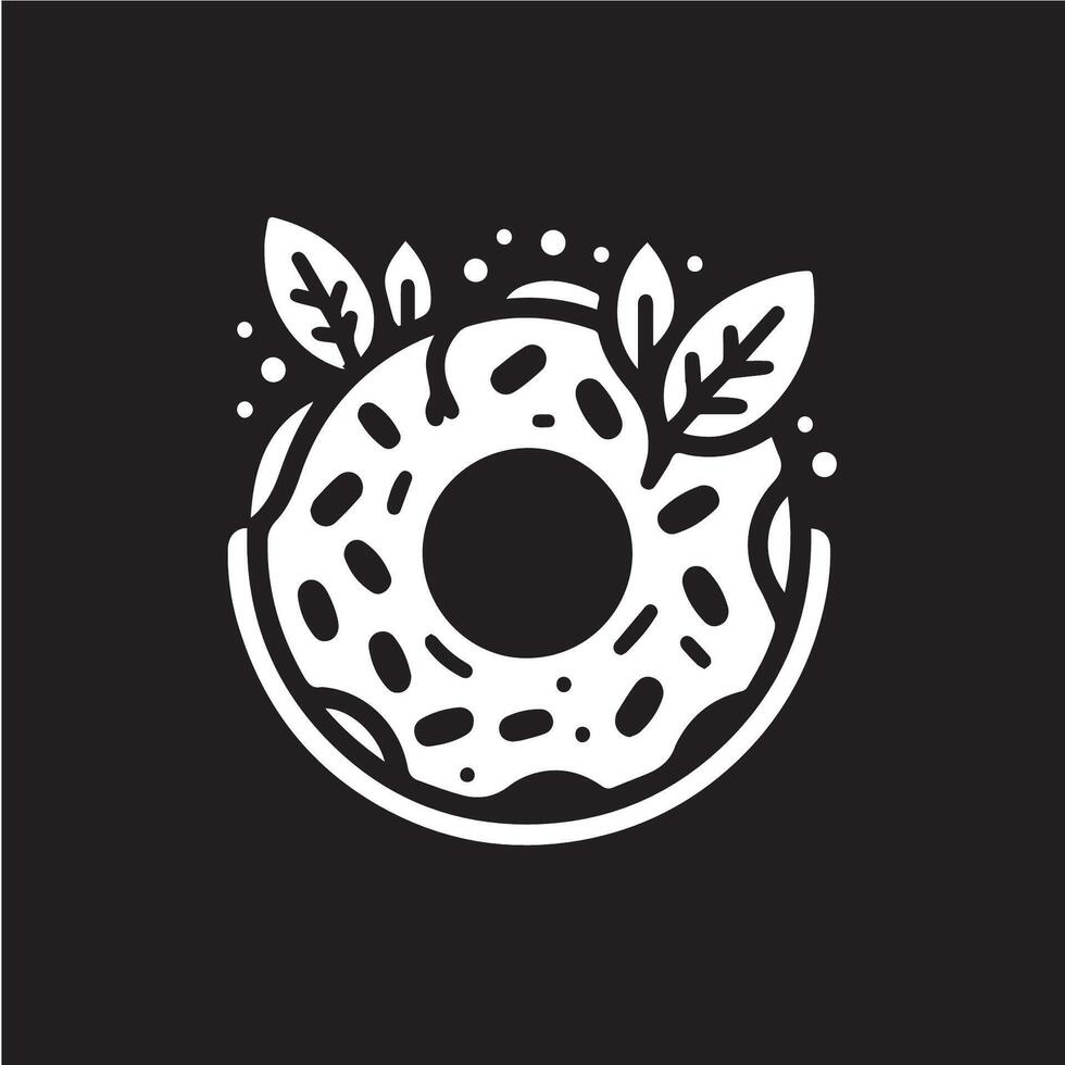 A donut with leaves on it in a black background vector