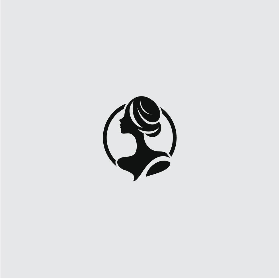 A woman's head is shown in a black and white logo vector