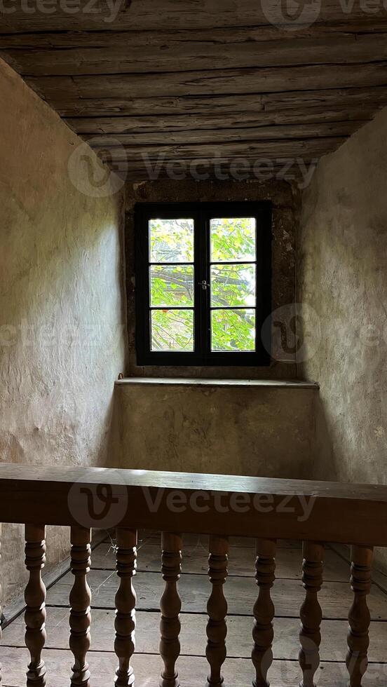 Old windows in the castle, view from the inside Poland photo