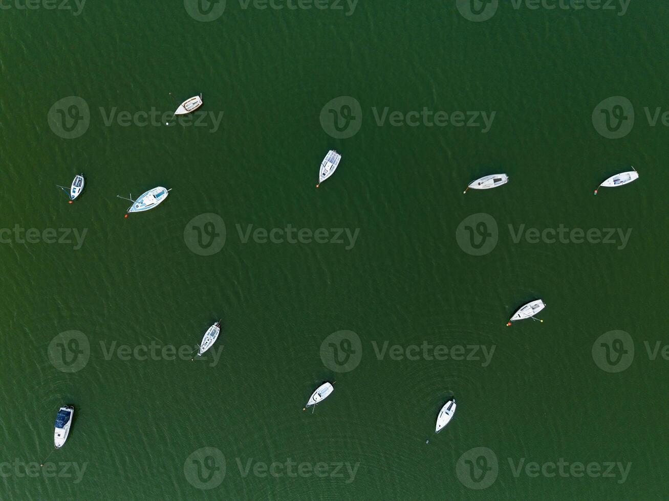 Yachts moored in the lagoon, aerial view, drone view. photo