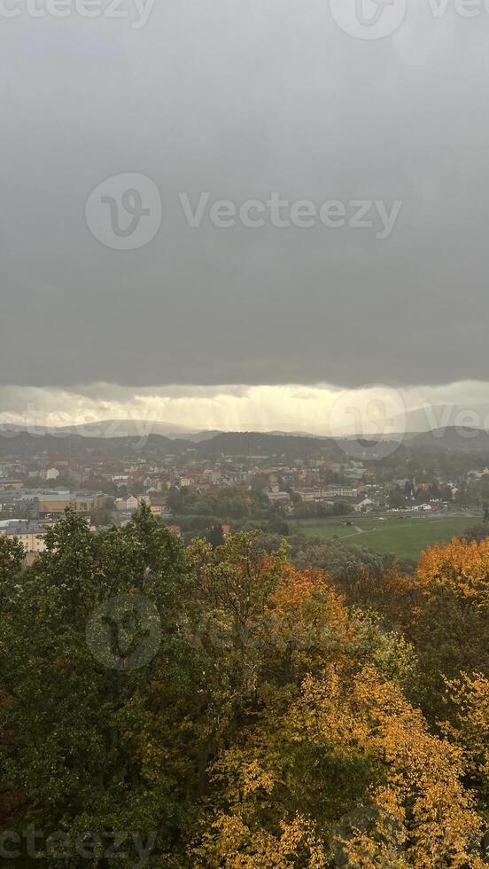 Autumn rainy day with cloudy weather and view of Jelenia Gora, Poland photo