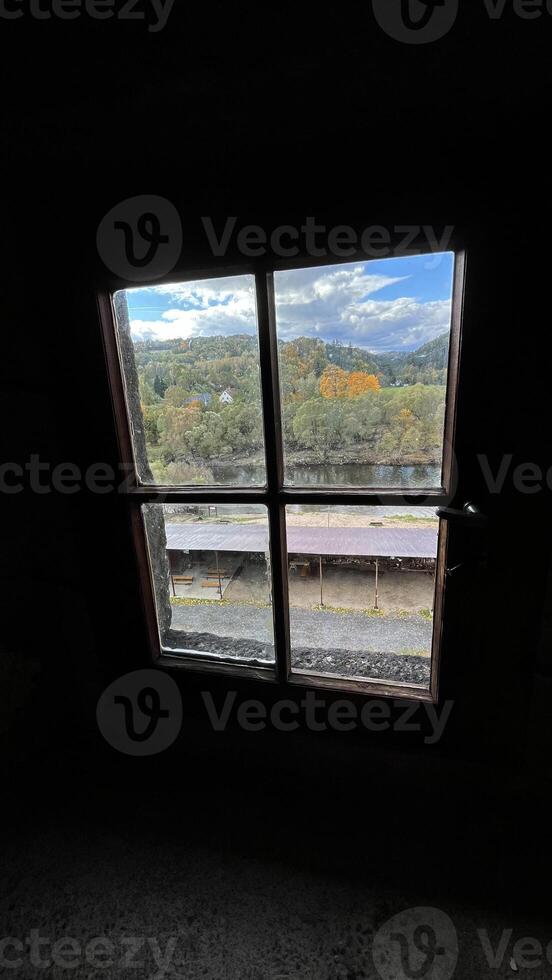 Old windows in the castle, view from the inside Poland photo