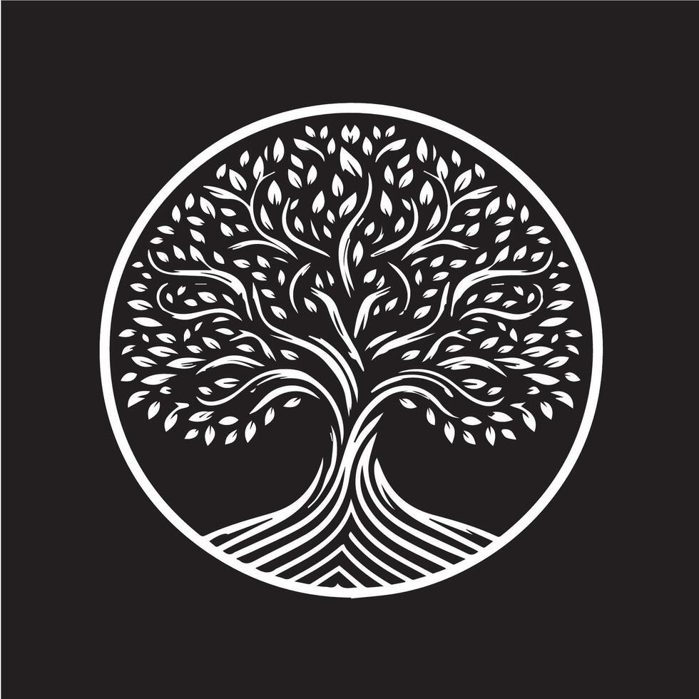 A white tree logo on a black background vector