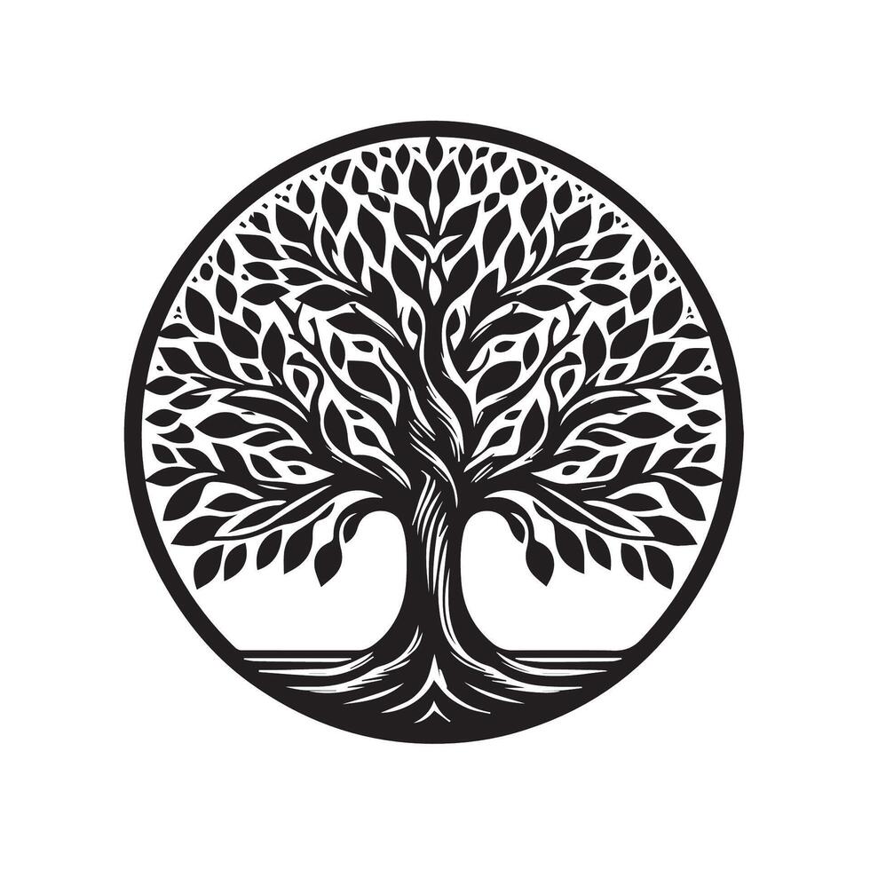 A black and white image of a tree with leaves vector
