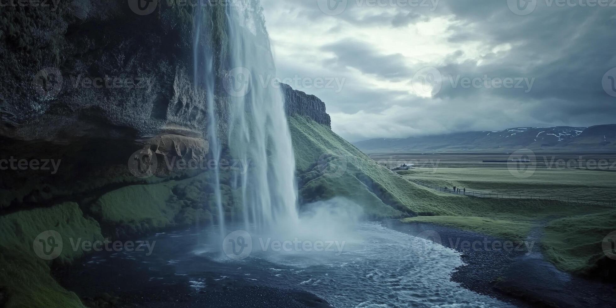 An amazing view of a large waterfall photo