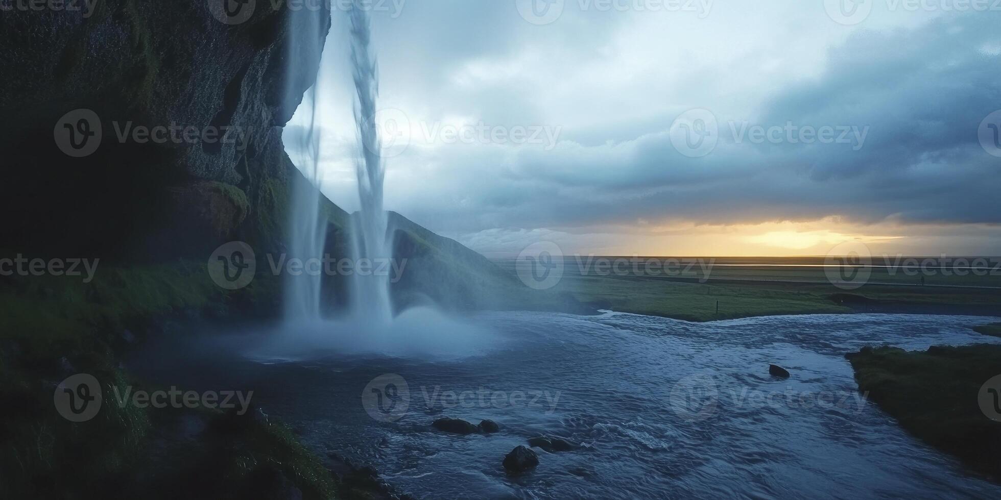 An amazing view of a large waterfall photo