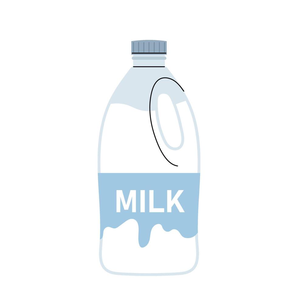 Pasteurised milk in a plastic canister or bottle. Milk product. Flat illustration on a white background. vector