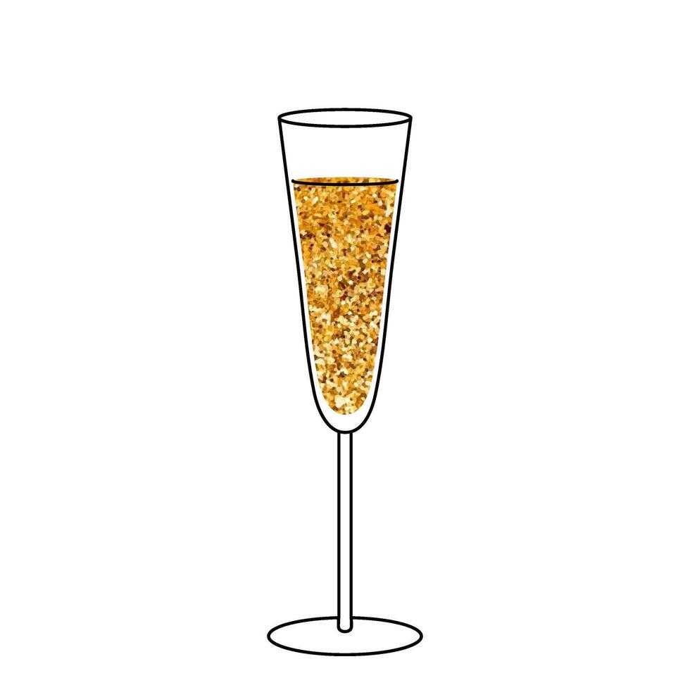 Drink glass icon doodle style. Champagne. Golden bubbles of air, a festive toast. Objects isolated on white background. For holiday card or elegant party invitation. vector