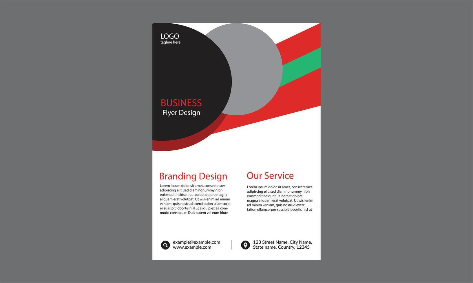 a business flyer design. Clean and modern, it uses geometric shapes and a professional palette of teal, black, and gray. vector