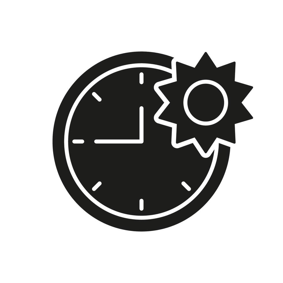 Day Time Activity Glyph Icon, Clock And Sun Symbolizing Daytime Activities And Productivity, Scheduling And Time Management Concept. Isolated Illustration vector