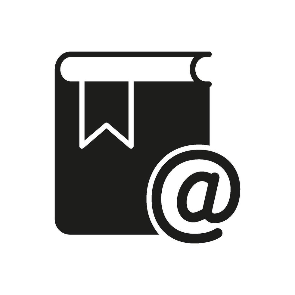 Contact Book Silhouette Icon for Email and Support Services. Digital Book and Email Sign for Online Communication and Information Access Glyph Symbol. Isolated Illustration vector