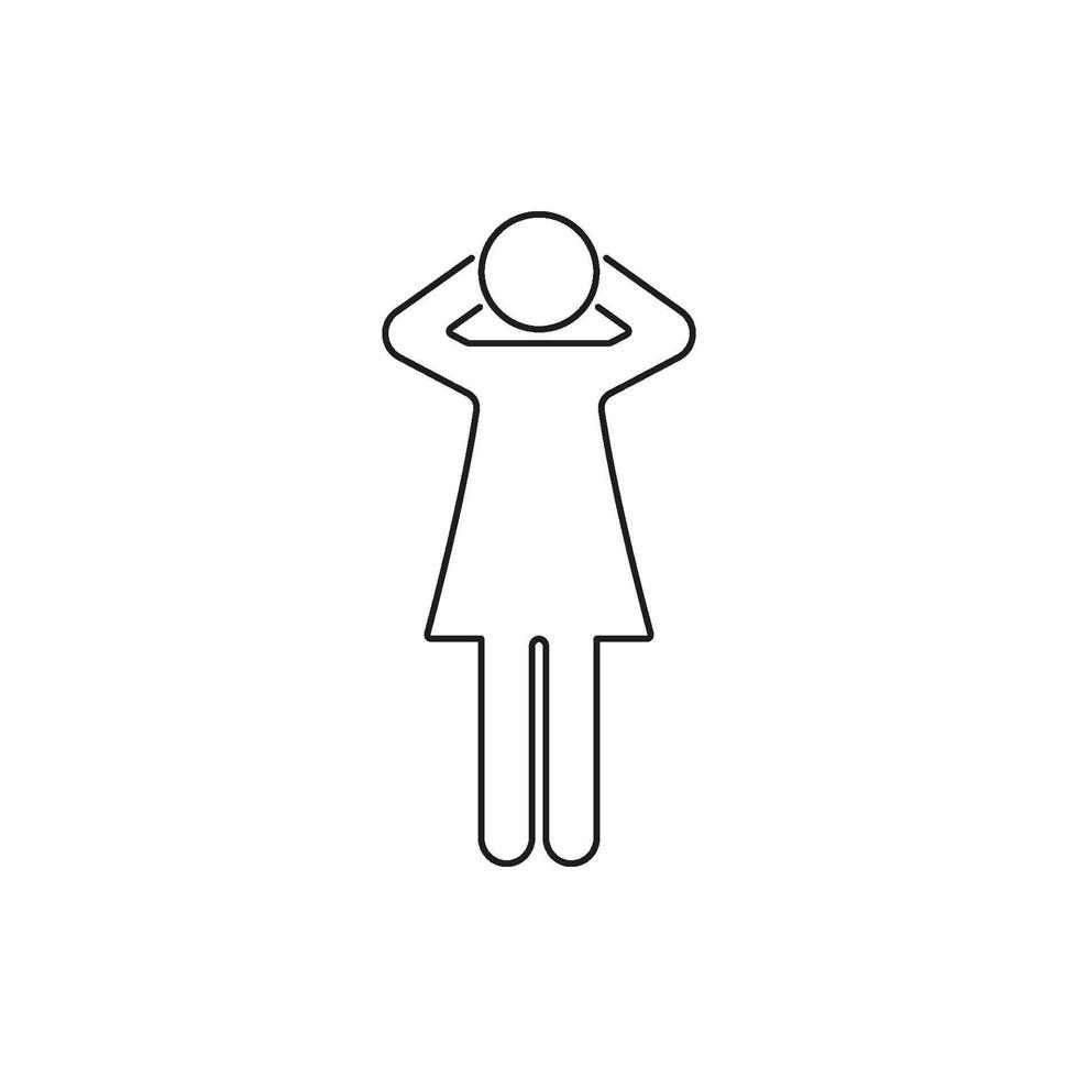 Human Figure with Hands Behind Head Line Icon. Stick Figure in Relaxed Pose Outline Symbol. Editable Stroke. Isolated Illustration vector