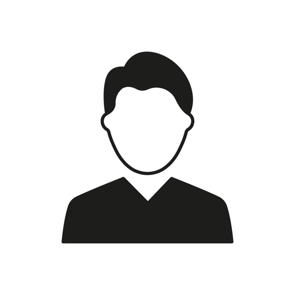 Simple Male Avatar Silhouette Icon. Man with Short Hair, User Profiles and Contact Information in Applications. Isolated Illustration vector