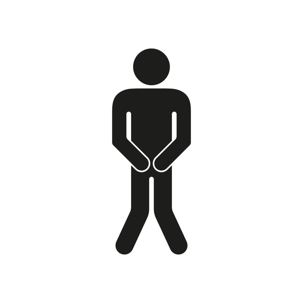 Man Standing with Pee Pose Sign. Restroom Urgency Silhouette Icon. Toilet Urgency Black Symbol. Isolated Illustration vector