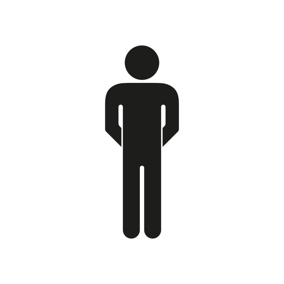Minimalistic Man Figure Black Pictogram. Simple Human Pose Silhouette Icon. Person Standing Glyph Sign. Isolated Illustration vector