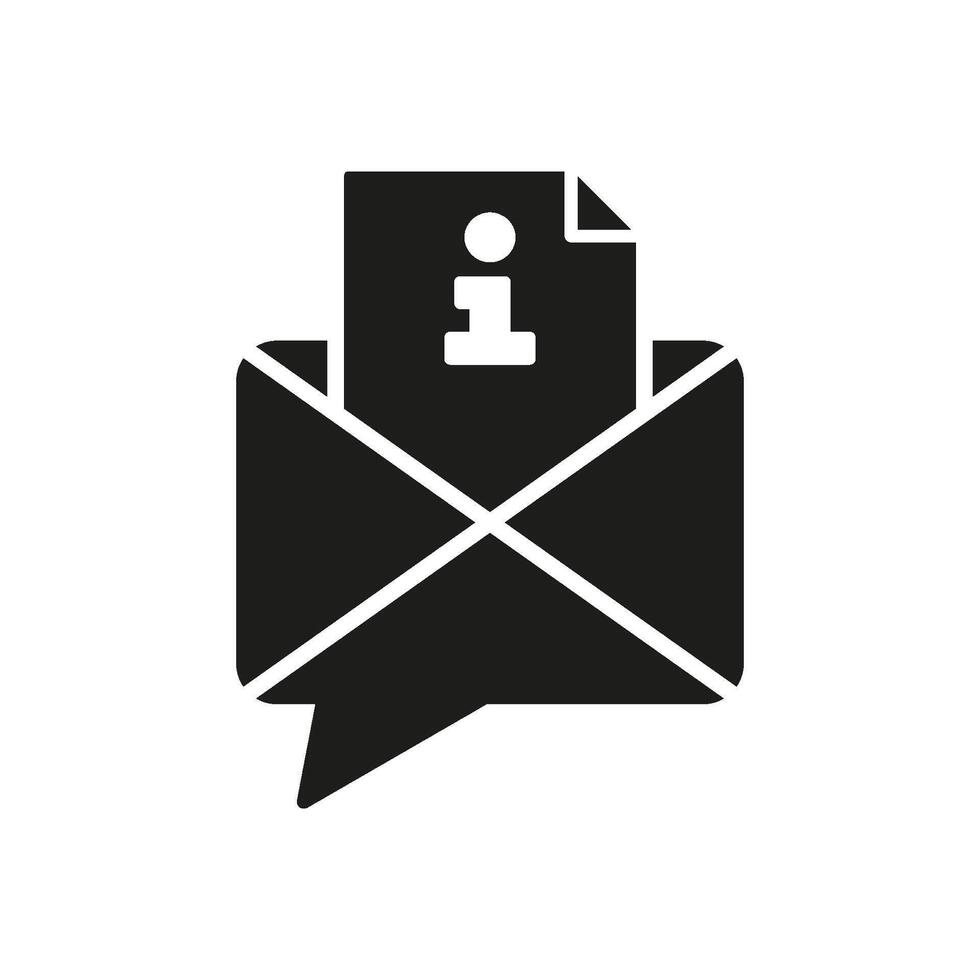 Email with Information Document Silhouette Icon for Support and Communication. Email and Info Document Sign, Online Support Service Glyph Symbol. Isolated Illustration vector